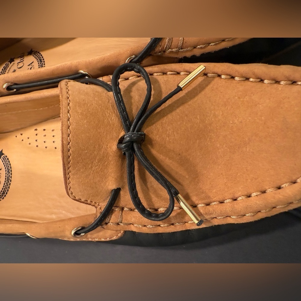 Driver Club USA Woman’s Premium Leather Loafers Nantucket Sz 9 Tan & Black Bow - Picture 10 of 12